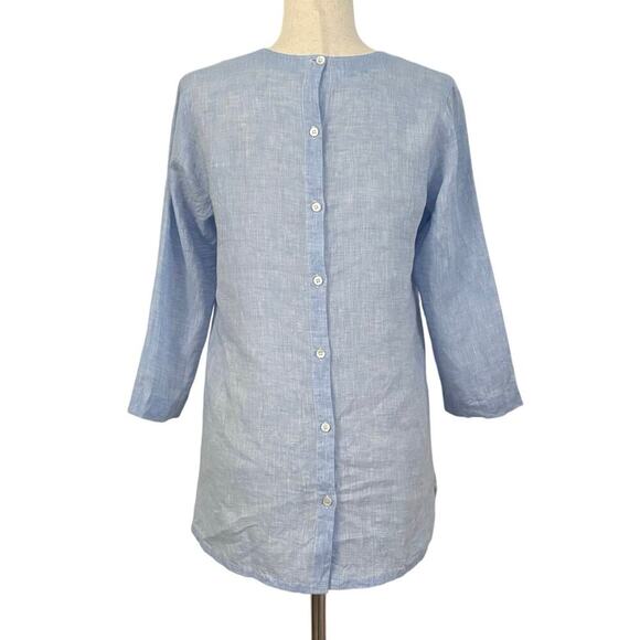 Amina Rubinacci 100% Linen Tunic Top Back Button Up Baby Blue 3/4 Sleeves Size M - Picture 3 of 6